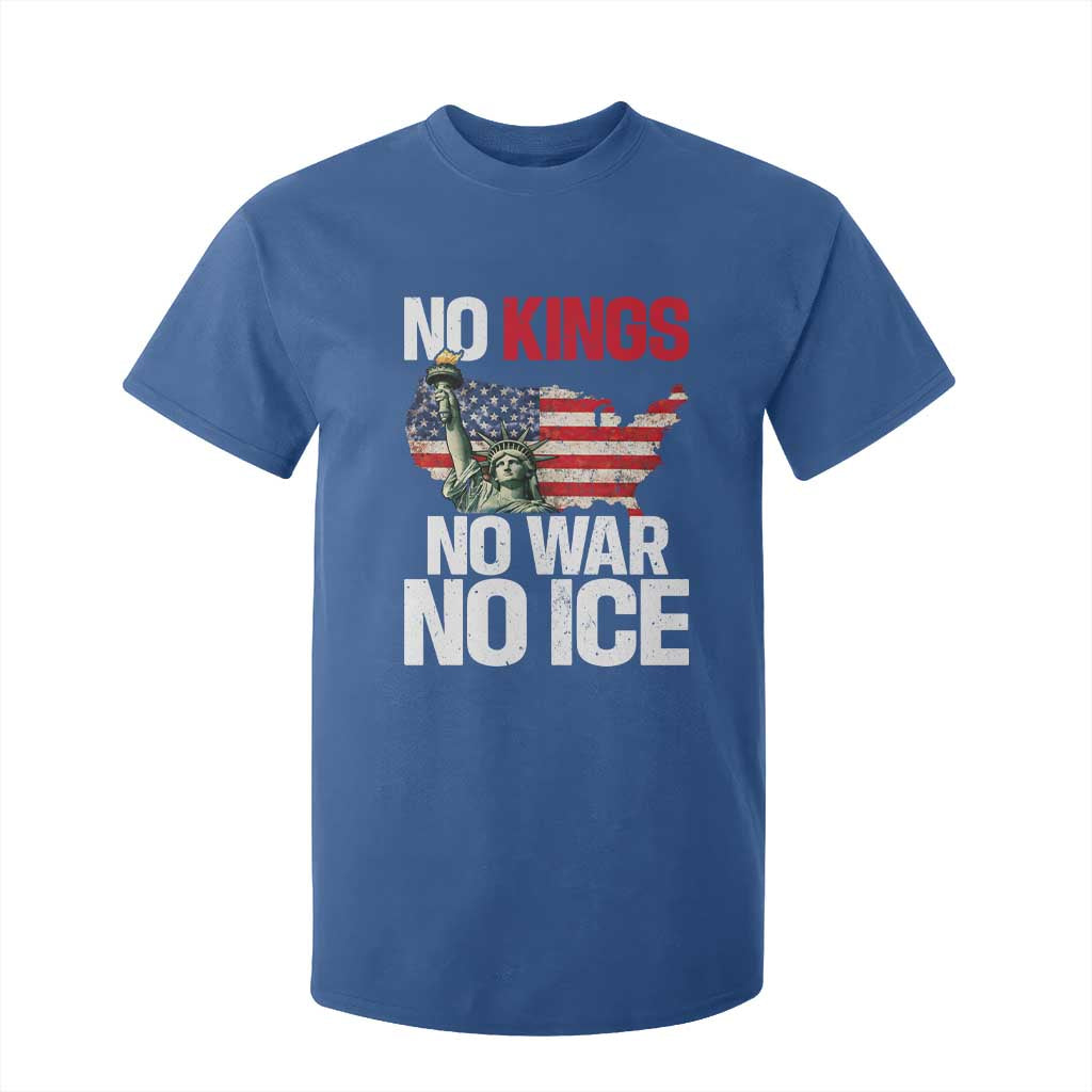 No Kings No Wars No Ice Statue of Liberty T Shirt For Kid American Flag Patriotic Protest Freedom Democracy TS02 Royal Blue Print Your Wear