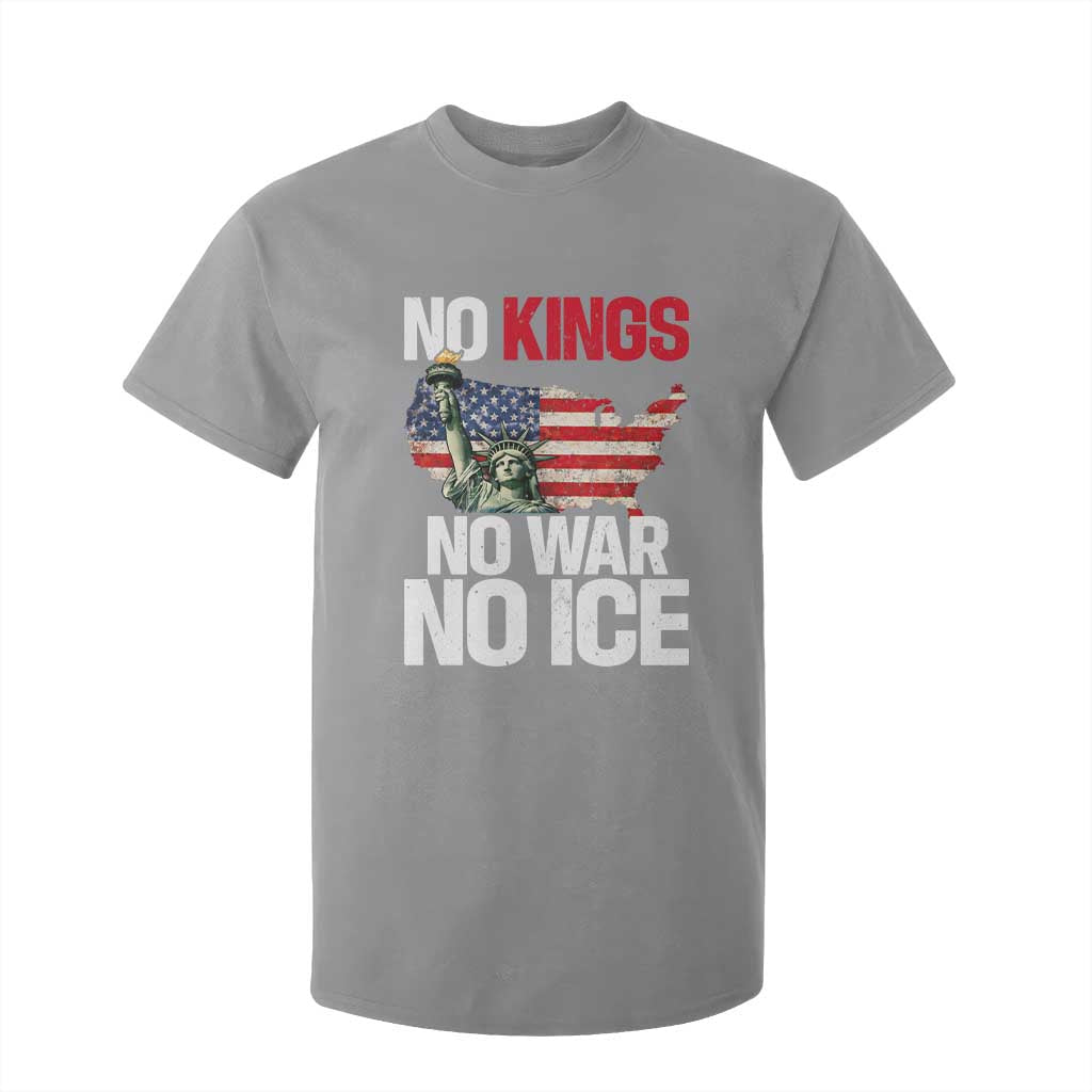 No Kings No Wars No Ice Statue of Liberty T Shirt For Kid American Flag Patriotic Protest Freedom Democracy TS02 Sport Gray Print Your Wear