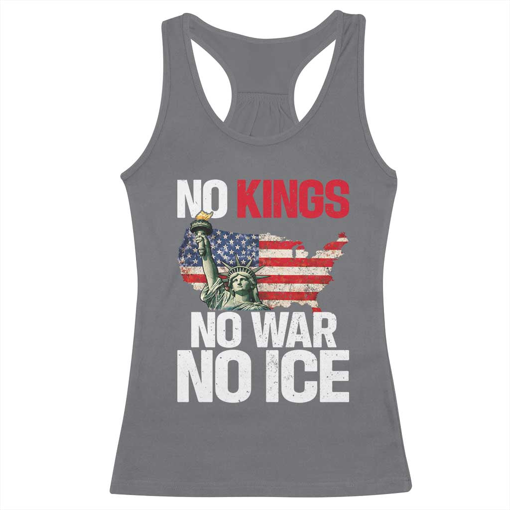 No Kings No Wars No Ice Statue of Liberty Racerback Tank Top American Flag Patriotic Protest Freedom Democracy TS02 Charcoal Print Your Wear