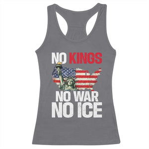 No Kings No Wars No Ice Statue of Liberty Racerback Tank Top American Flag Patriotic Protest Freedom Democracy TS02 Charcoal Print Your Wear