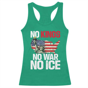 No Kings No Wars No Ice Statue of Liberty Racerback Tank Top American Flag Patriotic Protest Freedom Democracy TS02 Irish Green Print Your Wear