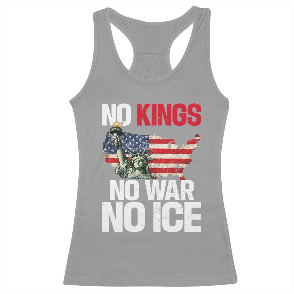 No Kings No Wars No Ice Statue of Liberty Racerback Tank Top American Flag Patriotic Protest Freedom Democracy TS02 Sport Gray Print Your Wear