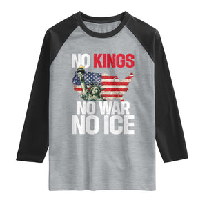 No Kings No Wars No Ice Statue of Liberty Raglan Shirt American Flag Patriotic Protest Freedom Democracy TS02 Heather Gray Black Print Your Wear