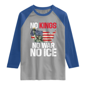 No Kings No Wars No Ice Statue of Liberty Raglan Shirt American Flag Patriotic Protest Freedom Democracy TS02 Sport Gray Royal Print Your Wear
