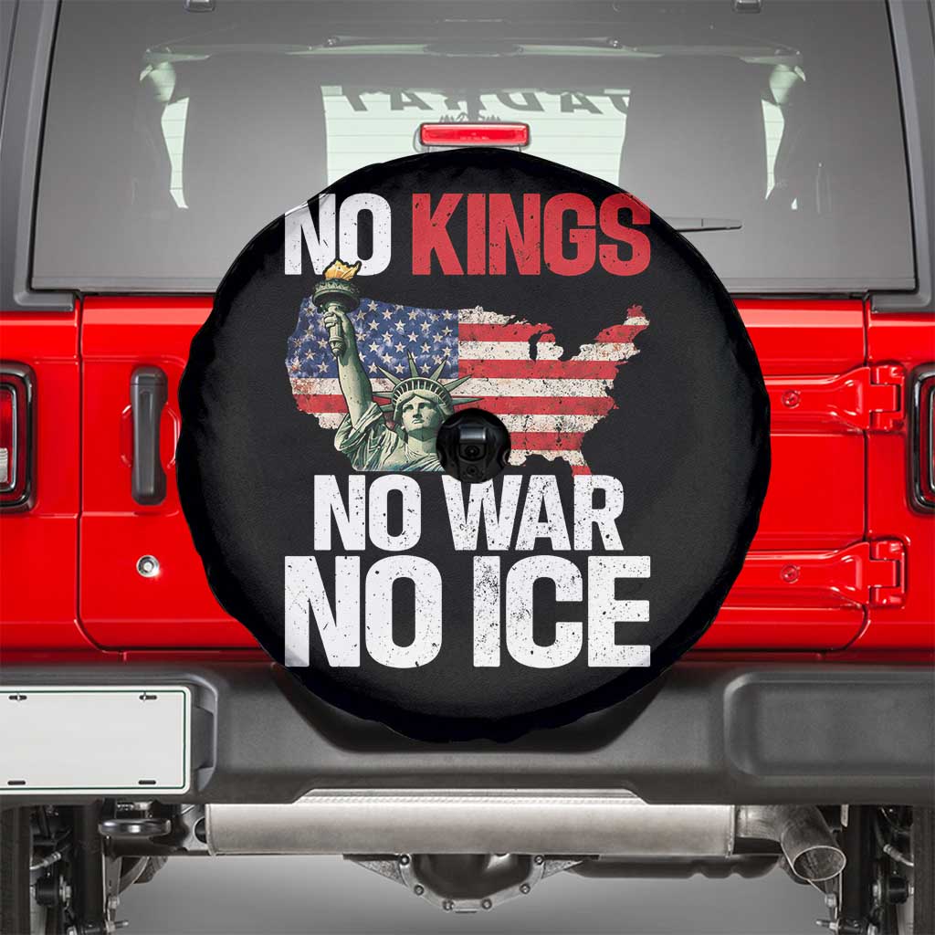 No Kings No Wars No Ice Statue of Liberty Spare Tire Cover American Flag Patriotic Protest Freedom Democracy TS02 Black Print Your Wear