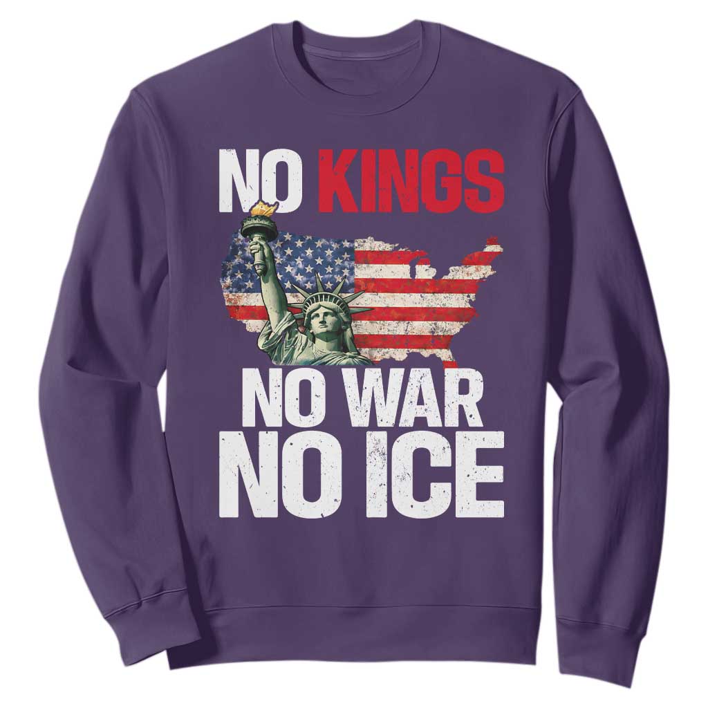 No Kings No Wars No Ice Statue of Liberty Sweatshirt American Flag Patriotic Protest Freedom Democracy TS02 Purple Print Your Wear