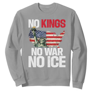 No Kings No Wars No Ice Statue of Liberty Sweatshirt American Flag Patriotic Protest Freedom Democracy TS02 Sport Gray Print Your Wear