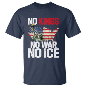 No Kings No Wars No Ice Statue of Liberty T Shirt American Flag Patriotic Protest Freedom Democracy TS02 Navy Print Your Wear