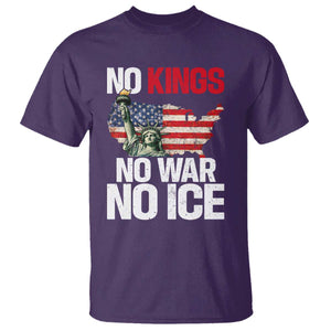 No Kings No Wars No Ice Statue of Liberty T Shirt American Flag Patriotic Protest Freedom Democracy TS02 Purple Print Your Wear