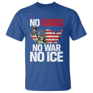 No Kings No Wars No Ice Statue of Liberty T Shirt American Flag Patriotic Protest Freedom Democracy TS02 Royal Blue Print Your Wear