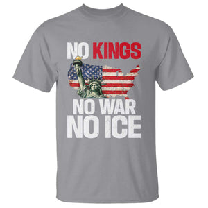 No Kings No Wars No Ice Statue of Liberty T Shirt American Flag Patriotic Protest Freedom Democracy TS02 Sport Gray Print Your Wear