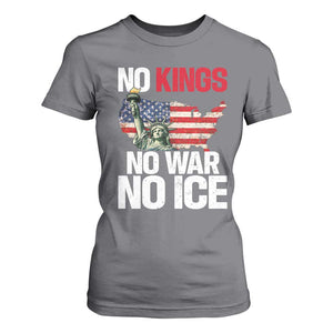 No Kings No Wars No Ice Statue of Liberty T Shirt For Women American Flag Patriotic Protest Freedom Democracy TS02 Charcoal Print Your Wear