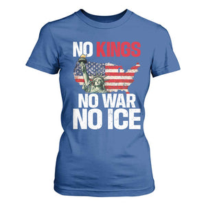 No Kings No Wars No Ice Statue of Liberty T Shirt For Women American Flag Patriotic Protest Freedom Democracy TS02 Royal Blue Print Your Wear