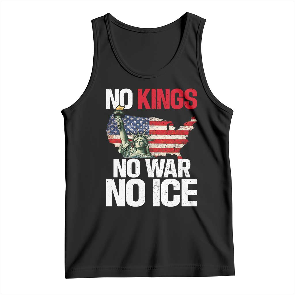 No Kings No Wars No Ice Statue of Liberty Tank Top American Flag Patriotic Protest Freedom Democracy TS02 Black Print Your Wear