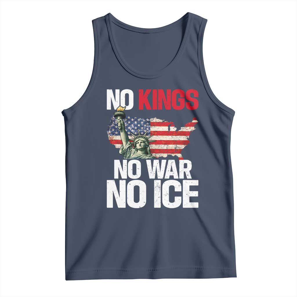 No Kings No Wars No Ice Statue of Liberty Tank Top American Flag Patriotic Protest Freedom Democracy TS02 Navy Print Your Wear