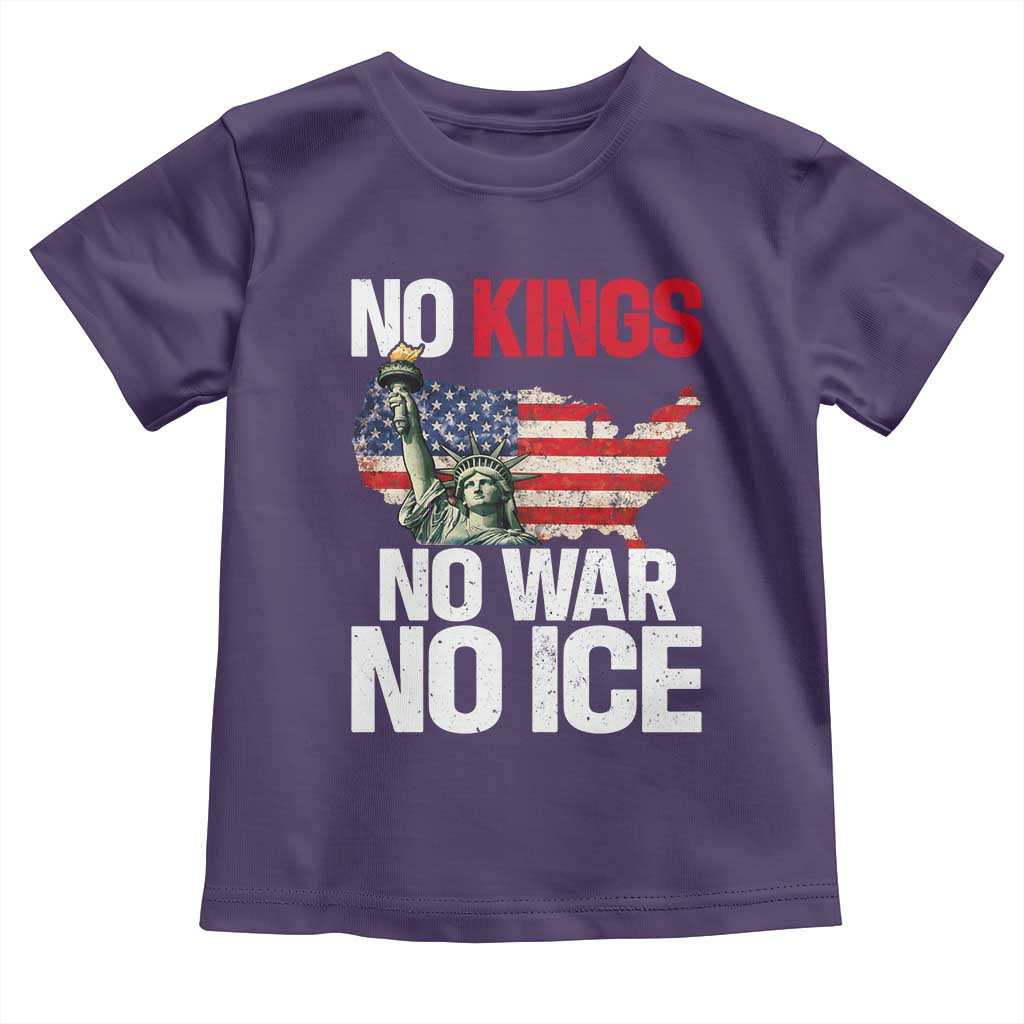 No Kings No Wars No Ice Statue of Liberty Toddler T Shirt American Flag Patriotic Protest Freedom Democracy TS02 Purple Print Your Wear