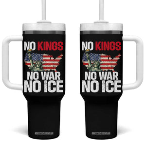 No Kings No Wars No Ice Statue of Liberty Tumbler With Handle American Flag Patriotic Protest Freedom Democracy TS02 One Size: 40 oz Black Print Your Wear