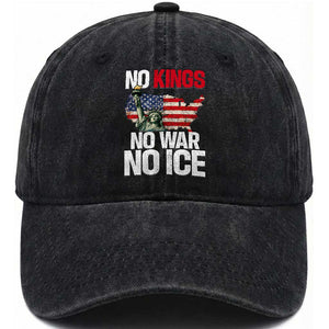 No Kings No Wars No Ice Statue of Liberty Washed Cotton Baseball Cap American Flag Patriotic Protest Freedom Democracy TS02 Print Your Wear