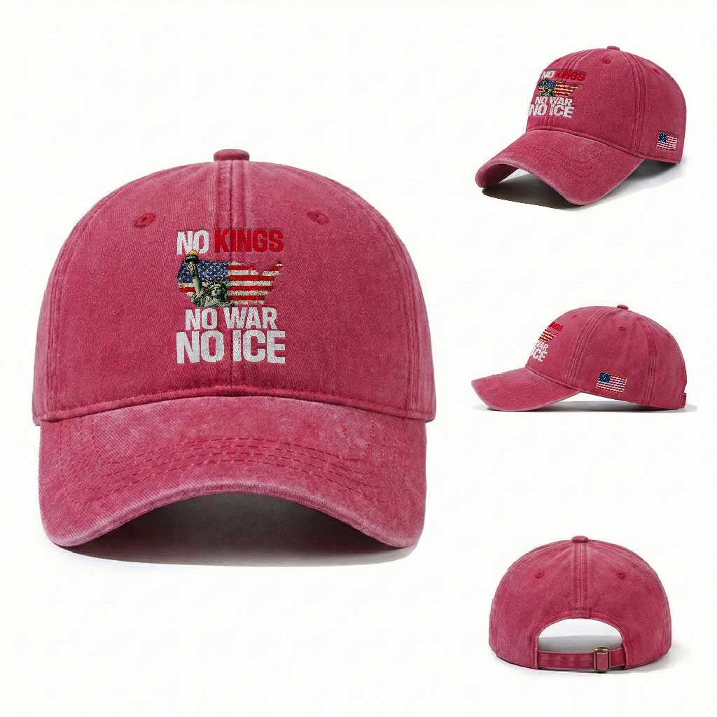 No Kings No Wars No Ice Statue of Liberty Washed Cotton Baseball Cap American Flag Patriotic Protest Freedom Democracy TS02 Washed Cap Universal Fit Red Print Your Wear