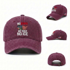 No Kings No Wars No Ice Statue of Liberty Washed Cotton Baseball Cap American Flag Patriotic Protest Freedom Democracy TS02 Washed Cap Universal Fit Burgundy Print Your Wear