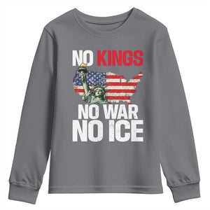 No Kings No Wars No Ice Statue of Liberty Youth Sweatshirt American Flag Patriotic Protest Freedom Democracy TS02 Charcoal Print Your Wear