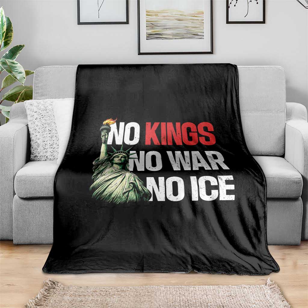 No Kings No Wars No Ice Statue of Liberty Throw Blanket American Flag Patriotic Protest Human Rights TS02 Print Your Wear