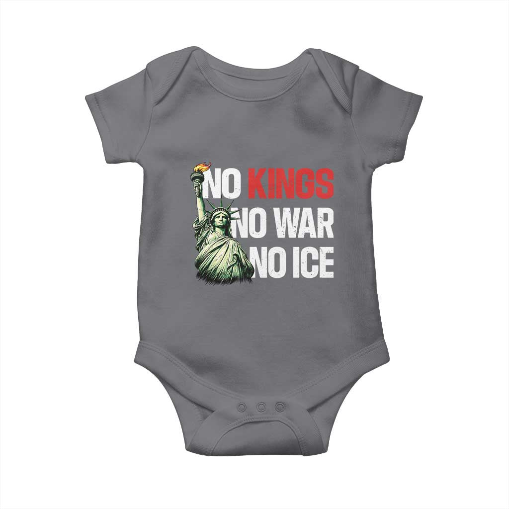 No Kings No Wars No Ice Statue of Liberty Baby Onesie American Flag Patriotic Protest Human Rights TS02 Charcoal Print Your Wear
