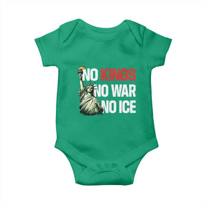 No Kings No Wars No Ice Statue of Liberty Baby Onesie American Flag Patriotic Protest Human Rights TS02 Irish Green Print Your Wear