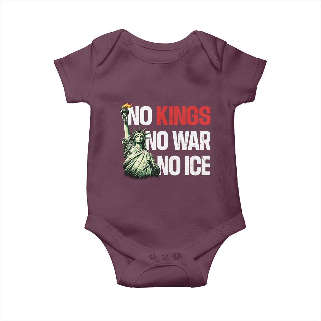 No Kings No Wars No Ice Statue of Liberty Baby Onesie American Flag Patriotic Protest Human Rights TS02 Maroon Print Your Wear