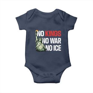 No Kings No Wars No Ice Statue of Liberty Baby Onesie American Flag Patriotic Protest Human Rights TS02 Navy Print Your Wear