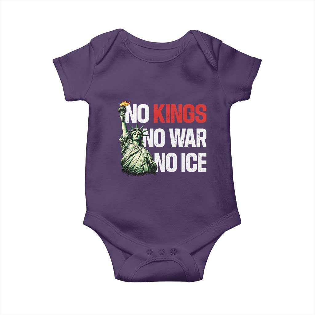 No Kings No Wars No Ice Statue of Liberty Baby Onesie American Flag Patriotic Protest Human Rights TS02 Purple Print Your Wear