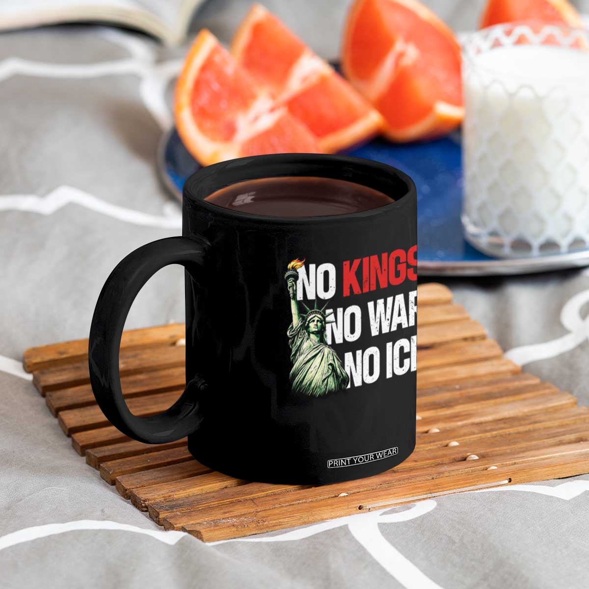 No Kings No Wars No Ice Statue of Liberty Coffee Mug American Flag Patriotic Protest Human Rights TS02 Print Your Wear