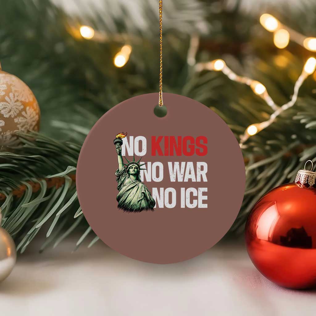 No Kings No Wars No Ice Statue of Liberty Ceramic Ornament American Flag Patriotic Protest Human Rights TS02 1pc Mocha Print Your Wear