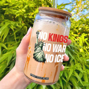 No Kings No Wars No Ice Statue of Liberty Glass Can American Flag Patriotic Protest Human Rights TS02 Black Print Your Wear