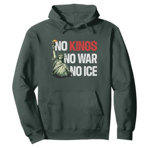 No Kings No Wars No Ice Statue of Liberty Hoodie American Flag Patriotic Protest Human Rights TS02 Dark Forest Green Print Your Wear