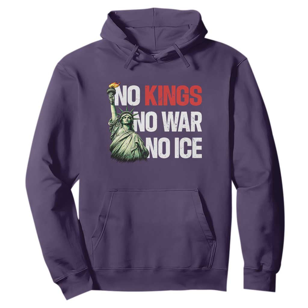 No Kings No Wars No Ice Statue of Liberty Hoodie American Flag Patriotic Protest Human Rights TS02 Purple Print Your Wear