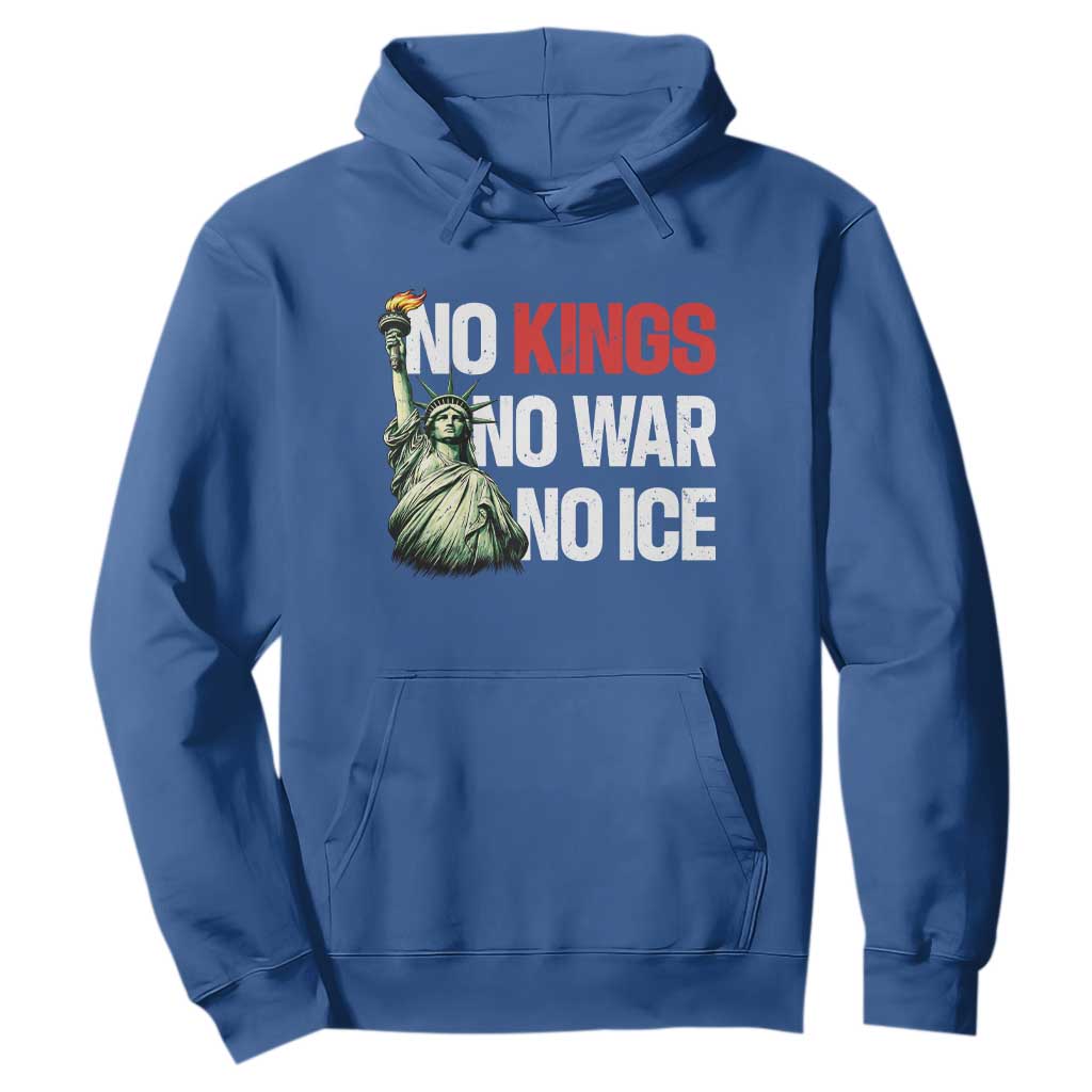No Kings No Wars No Ice Statue of Liberty Hoodie American Flag Patriotic Protest Human Rights TS02 Royal Blue Print Your Wear