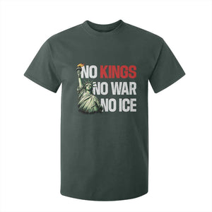 No Kings No Wars No Ice Statue of Liberty T Shirt For Kid American Flag Patriotic Protest Human Rights TS02 Dark Forest Green Print Your Wear