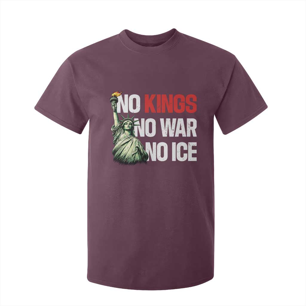 No Kings No Wars No Ice Statue of Liberty T Shirt For Kid American Flag Patriotic Protest Human Rights TS02 Maroon Print Your Wear