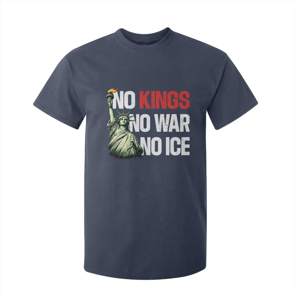 No Kings No Wars No Ice Statue of Liberty T Shirt For Kid American Flag Patriotic Protest Human Rights TS02 Navy Print Your Wear