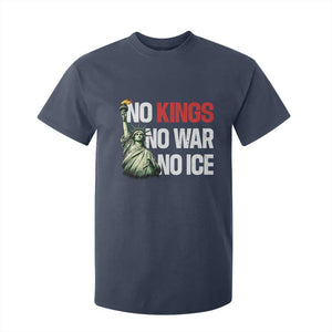 No Kings No Wars No Ice Statue of Liberty T Shirt For Kid American Flag Patriotic Protest Human Rights TS02 Navy Print Your Wear