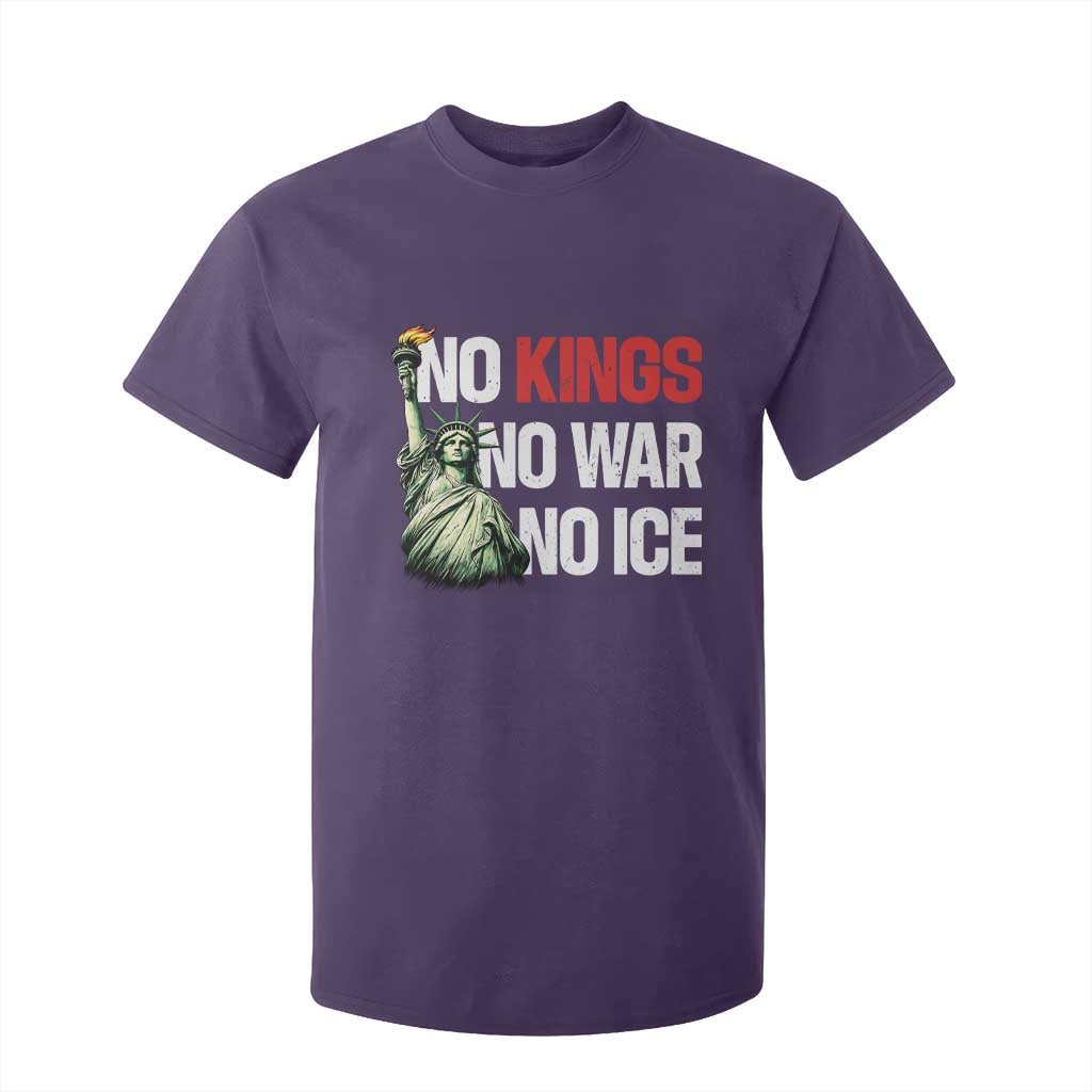 No Kings No Wars No Ice Statue of Liberty T Shirt For Kid American Flag Patriotic Protest Human Rights TS02 Purple Print Your Wear