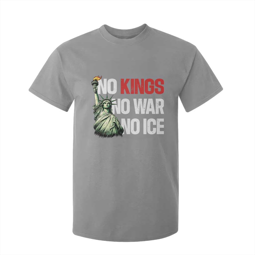 No Kings No Wars No Ice Statue of Liberty T Shirt For Kid American Flag Patriotic Protest Human Rights TS02 Sport Gray Print Your Wear