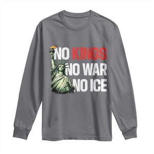 No Kings No Wars No Ice Statue of Liberty Long Sleeve Shirt American Flag Patriotic Protest Human Rights TS02 Charcoal Print Your Wear
