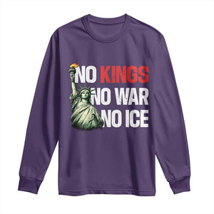 No Kings No Wars No Ice Statue of Liberty Long Sleeve Shirt American Flag Patriotic Protest Human Rights TS02 Purple Print Your Wear