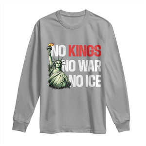 No Kings No Wars No Ice Statue of Liberty Long Sleeve Shirt American Flag Patriotic Protest Human Rights TS02 Sport Gray Print Your Wear