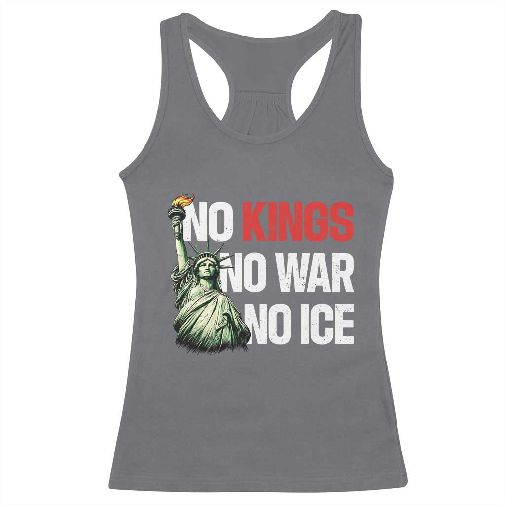 No Kings No Wars No Ice Statue of Liberty Racerback Tank Top American Flag Patriotic Protest Human Rights TS02 Charcoal Print Your Wear