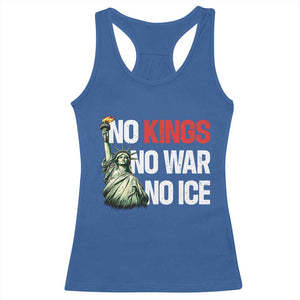 No Kings No Wars No Ice Statue of Liberty Racerback Tank Top American Flag Patriotic Protest Human Rights TS02 Royal Blue Print Your Wear