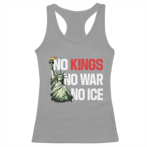 No Kings No Wars No Ice Statue of Liberty Racerback Tank Top American Flag Patriotic Protest Human Rights TS02 Sport Gray Print Your Wear