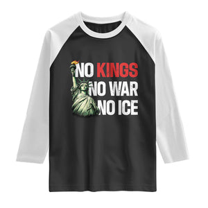 No Kings No Wars No Ice Statue of Liberty Raglan Shirt American Flag Patriotic Protest Human Rights TS02 Black White Print Your Wear